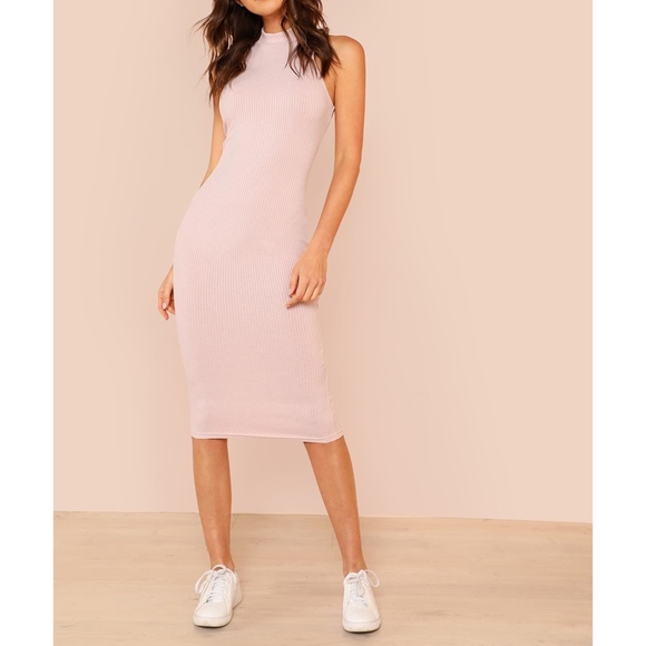 MBM Unlimited Dresses & Skirts - Blush Pink Halter Bodycon Ribbed Midi Dress